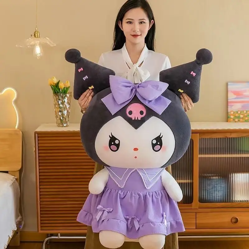 Фото Мягкая подушка-обнимашка Kuromi My Melody для детей, милая мультяшная кукла, подушка для дивана, прикроватная подушка для спальни, кукла-обнимашка с бантом для девочек, детский подарок №2