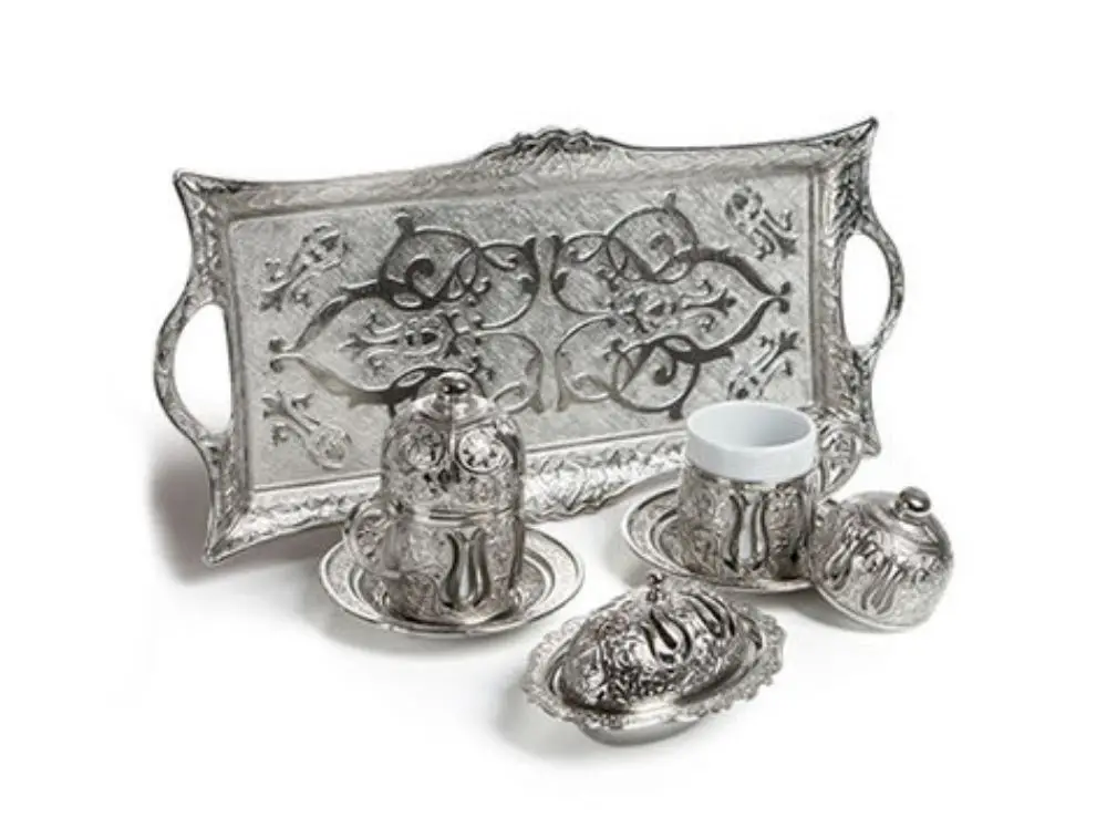 

Ottoman Motif 2'li Turkish coffee Set-Silver