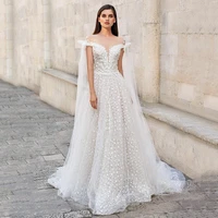 luxury wedding dress tulle o neck buttons beading glitter exquisite appliques princess mopping vestido de novia for women