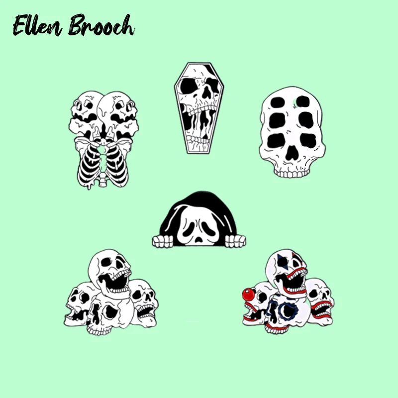 

Punk Skeleton Enamel Pins Skull Badge Coffin Clown Skeleton Scary Lapel Brooch Pin Gothic Jewelry Gift for Friends