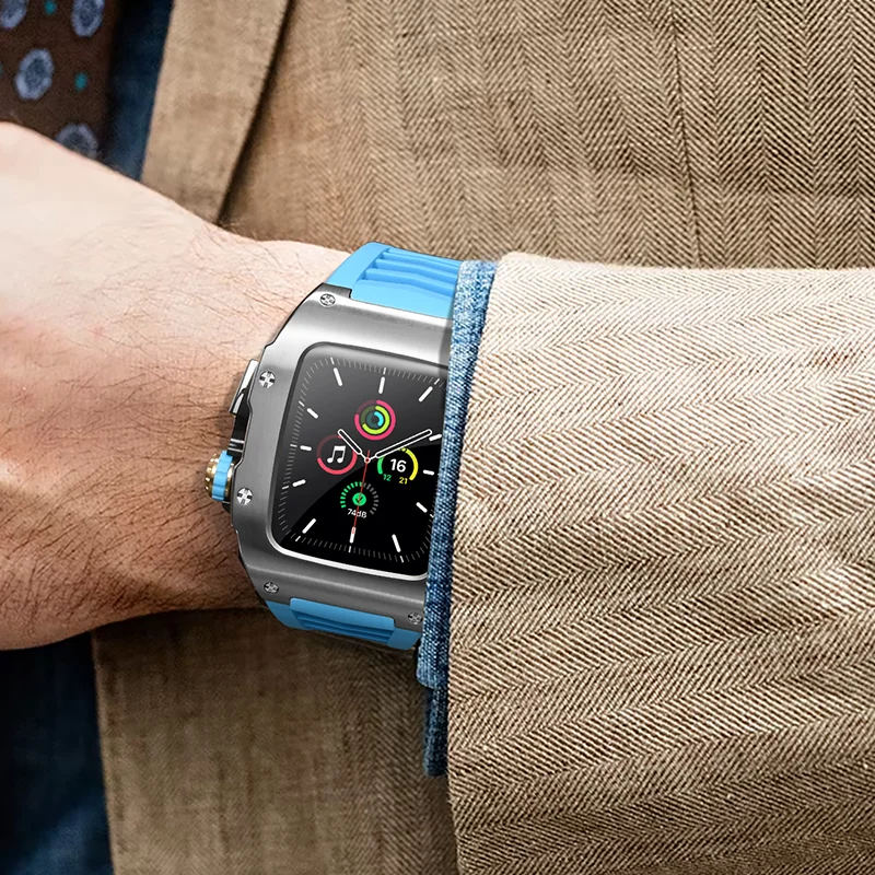 Luxury Carbon Fiber Case for Apple Watch 8 7 45mm Modification Kit for Iwatch Series 44MM 7 6 5 4 SE Stainless Steel Accessories