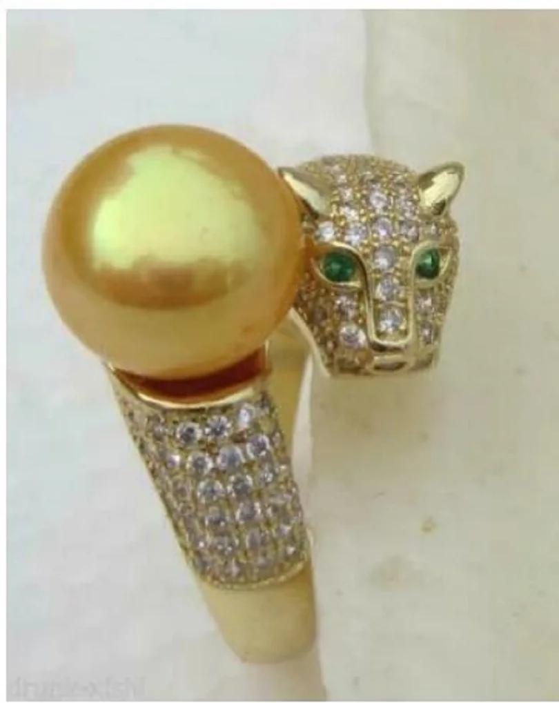 

Stunning Natural Round AAA 9-10mm South Sea Yellow Pearl Leopard Ring