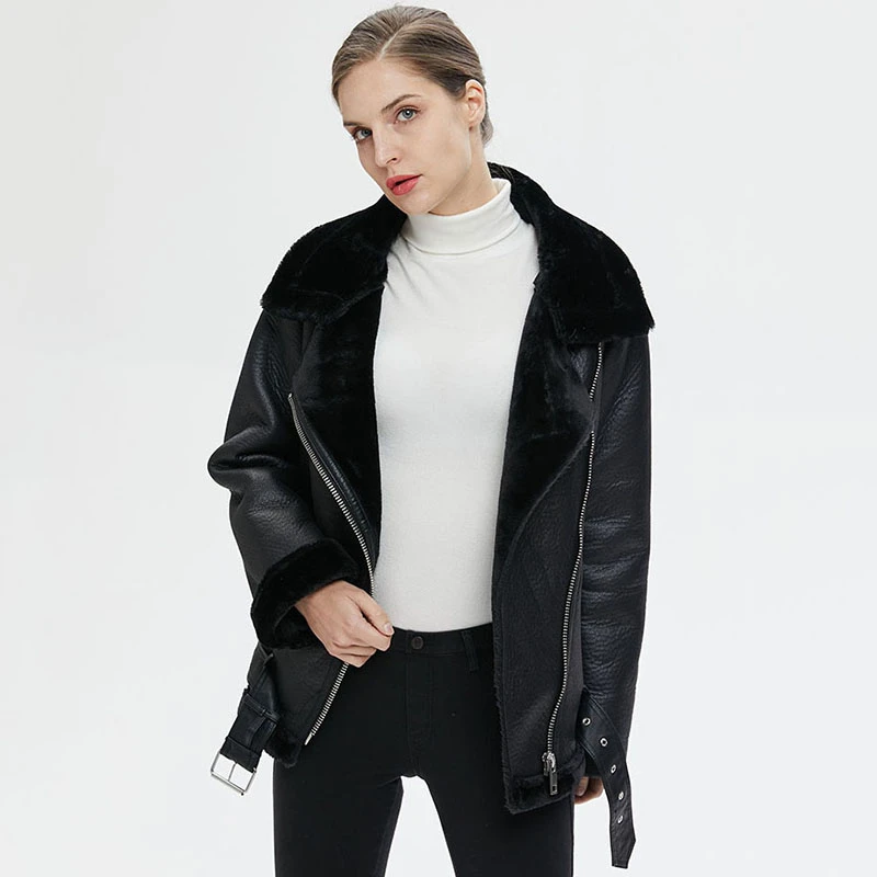 Women's Winter Fleece Jackets Thicken Warm Faux Leather Sheepskin Coat Female Streetwear Moto & Biker Aviator Jacket Mujer enlarge