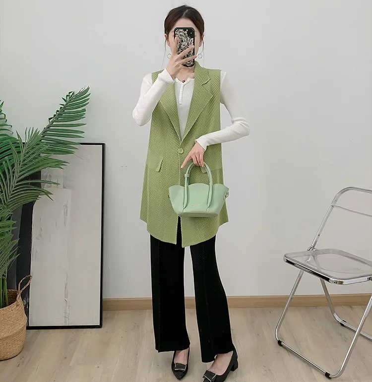 Женский плиссированный кардиган повседневный простой жакет без рукавов с