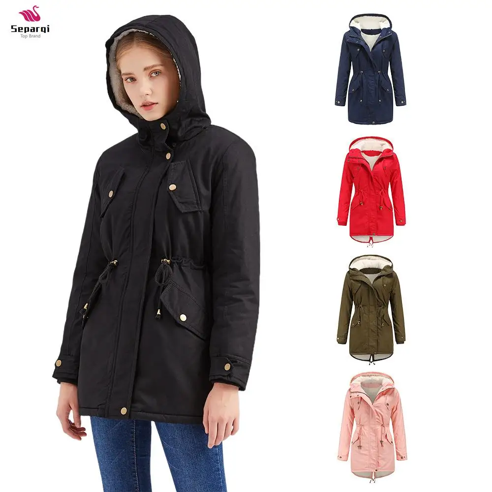 

SEPARQI Women's Solid Color Hooded Parka Coat Thick Cotton Jacket with Added Fleece Lining Winter Jackets 2023 Down Coats Parkas