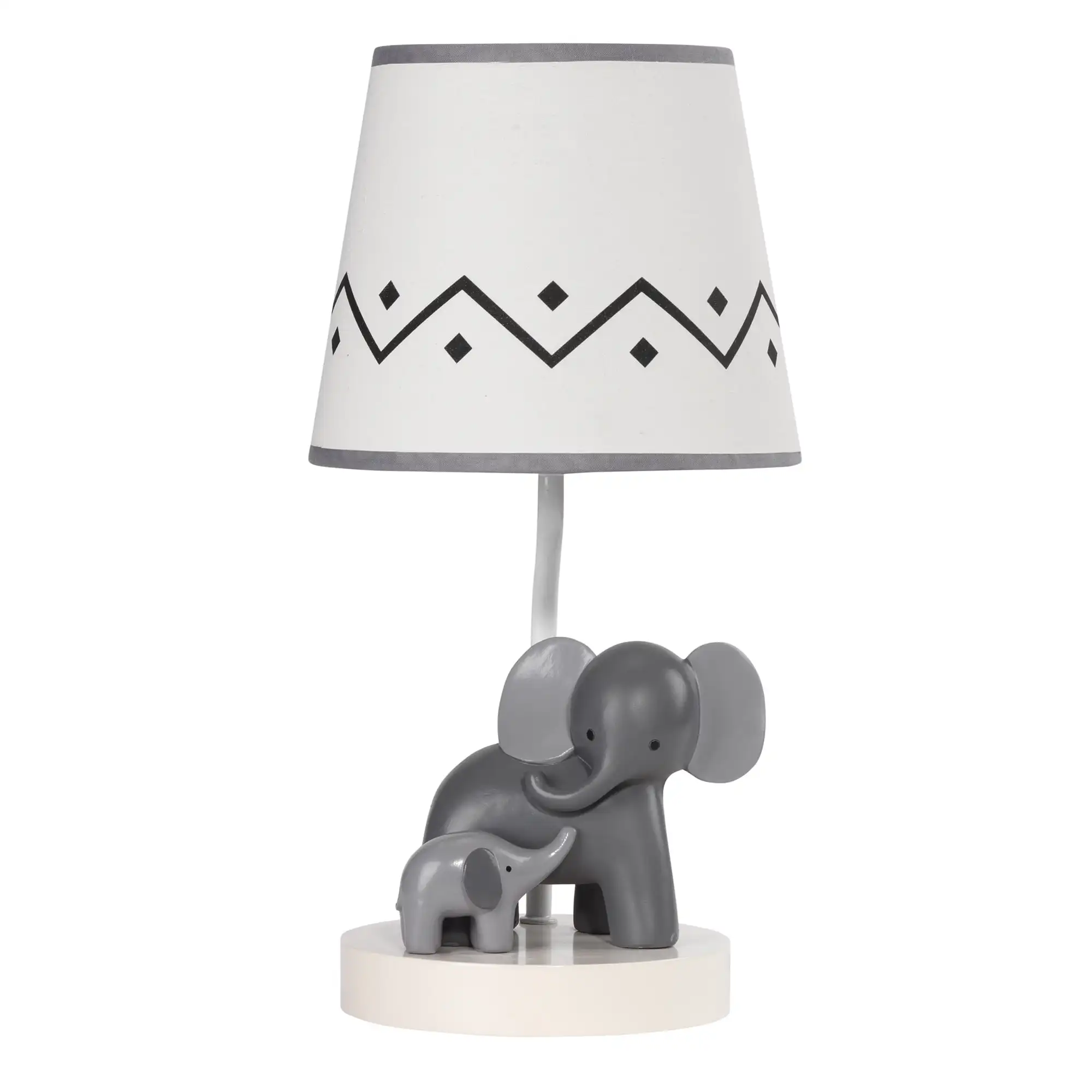 Me & Mama White/Gray Elephant Nursery Lamp with Shade & Bulb