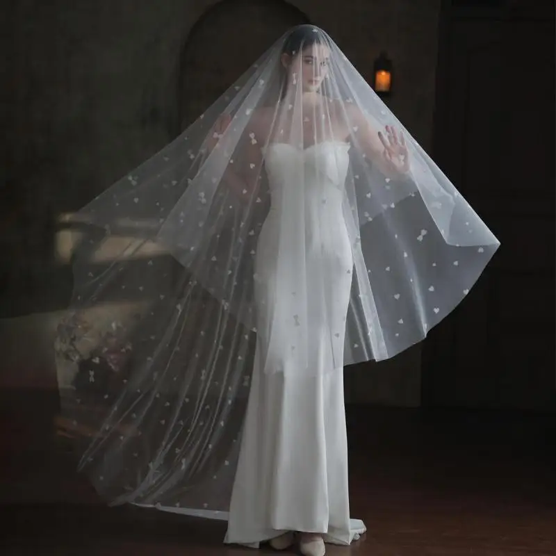 

Simple Wedding Veil 2023 New Velos De Novia Largos 3 Metes Soft Mesh Bridal Veil Romantic Sweet Heart-shaped Bridal Veil
