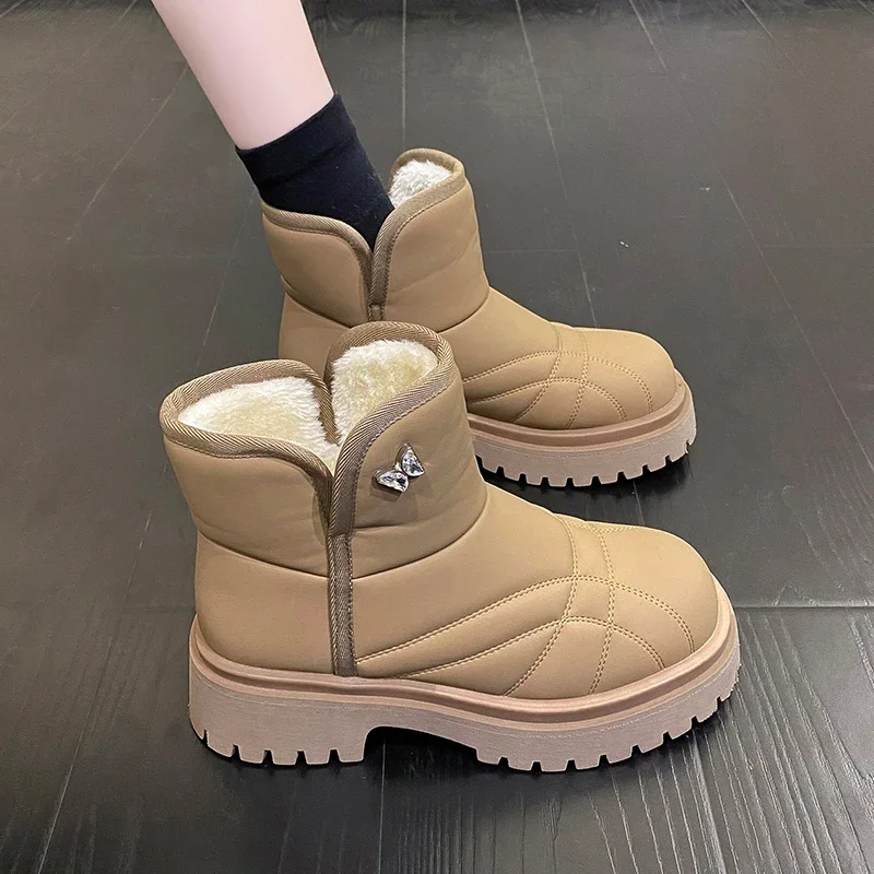 

Женские Теплые ботильоны на плоской платформе, удобная зимняя Роскошная обувь для ходьбы, новинка 2024, модная женская повседневная обувь, женские ботинки