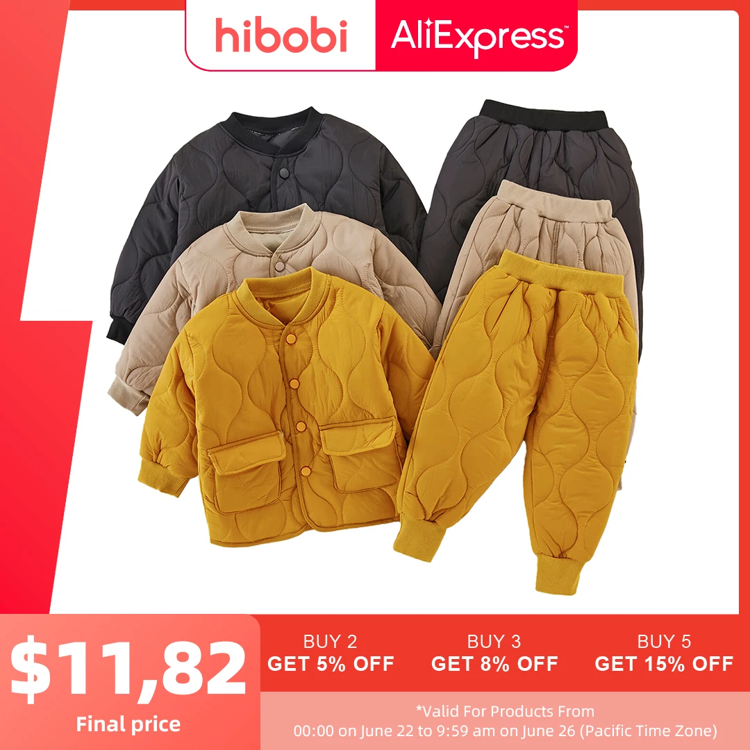 Осенне-зимний комплект детской одежды hibobi, однотонное пальто с длинным рукавом и штаны для мальчиков, хлопковый комплект из 2 предметов, детские...