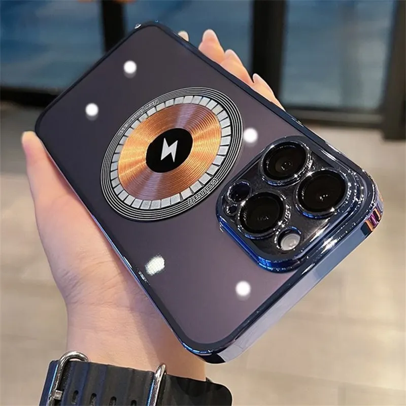 

Luxury Plating Copper For Magsafe Case for iPhone 11 12 13 14 Pro Max 14 Plus Transparent Hard PC Back Magnetic Charging Cover