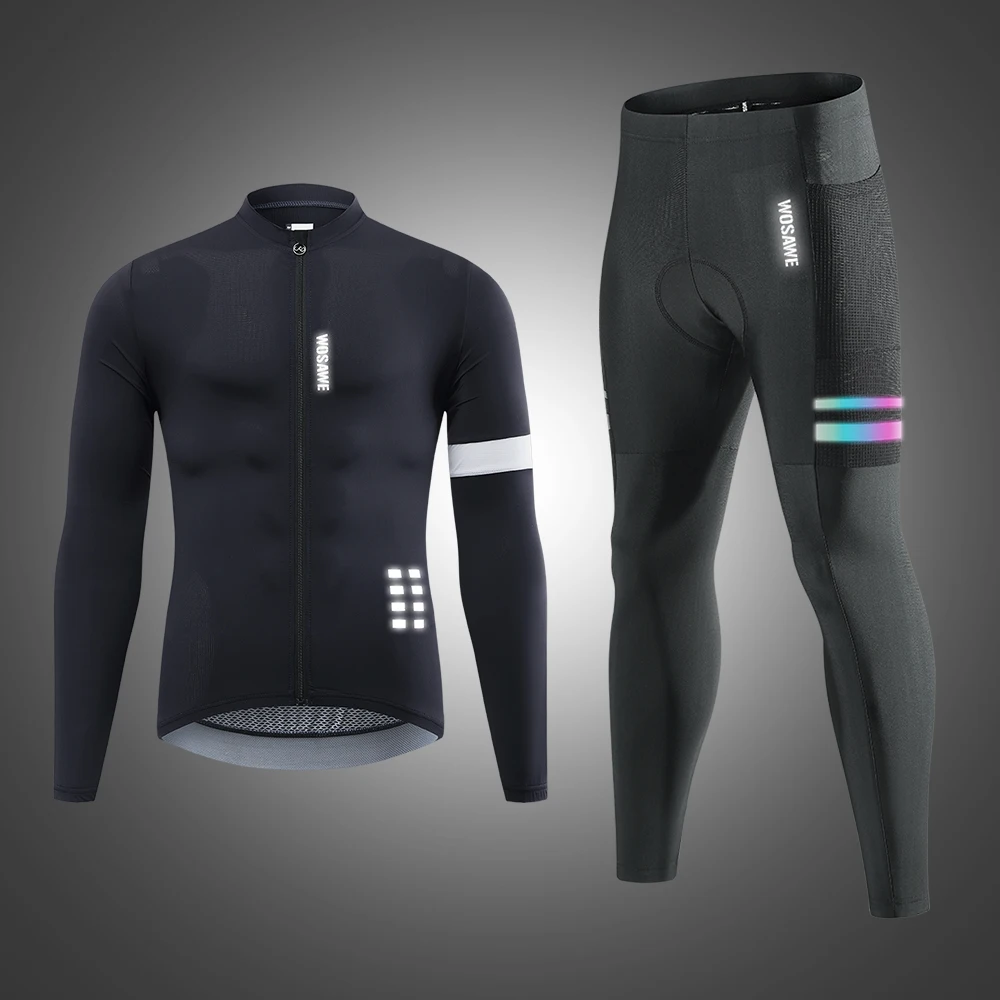 

WOSAWE Pro Cycling Jerseys Set Men Long Sleeve Jacket Bike Clothing 5D Gel Padded Tights Long Pants MTB Bicycle Cycling Suit