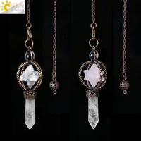 csja esotericism crystal pendulums for dowsing divination pendulum merkaba natural stone pendant clear quartz red bronze g930