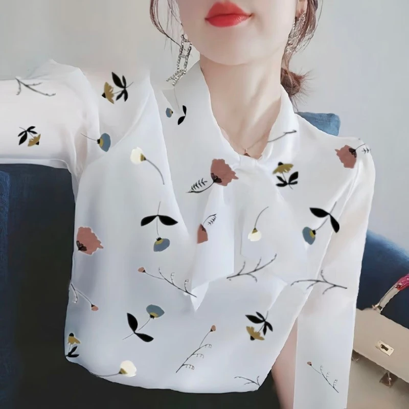 

Women Tops and Blouses Female Print Chiffon Blouse Office Shirt Mujer De Moda Ladies Long Sleeve Bottoming Shirts Clothes G36
