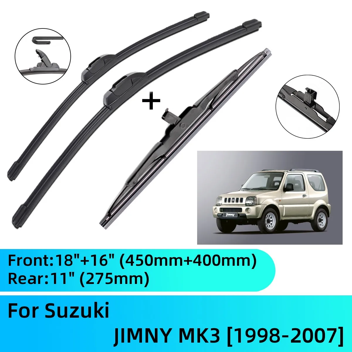 

Щетки стеклоочистителя для Suzuki JIMNY MK3 1998-2007, передние и задние щетки стеклоочистителя, аксессуары, J Hook 1998 1999 2000 2001 2002 2003 2004 2005
