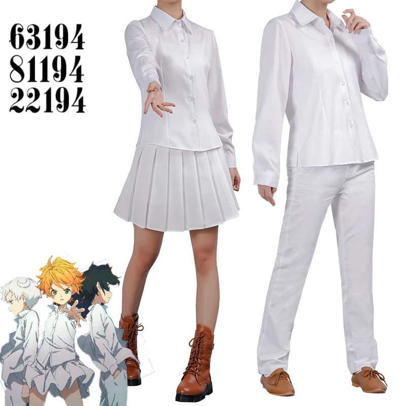 

Новинка 2022, костюм для косплея аниме «Обещанный невевер» для мужчин и женщин, белая рубашка, брюки, Униформа с париком, костюм