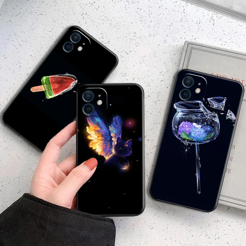 

Cool Fruit Black For Apple iPhone 13 12 11 Pro 12 13 Mini X XR XS Max SE 5 6 6s 7 8 Plus Phone Case Black Silicone Cover