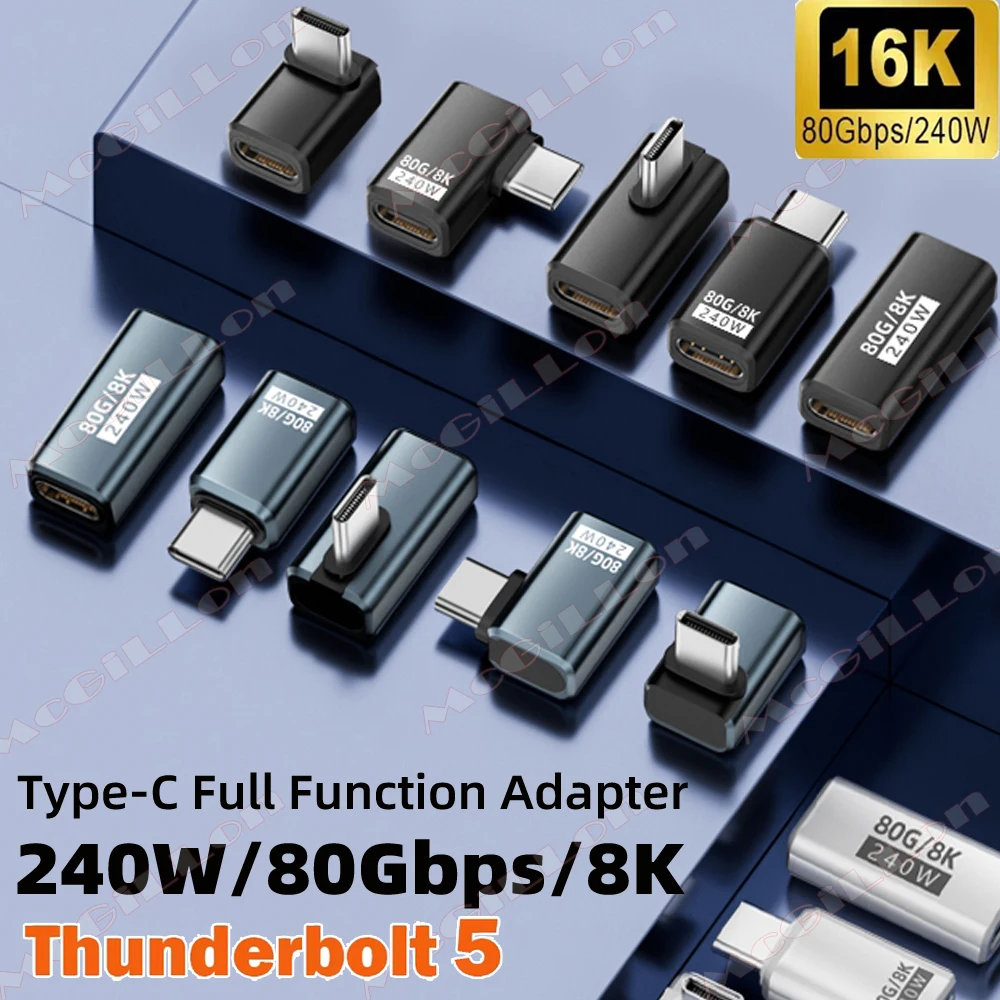 Фото Угловой адаптер USB4 V2 90 градусов типа C 80 Гбит/с Thunderbolt 5 4 3 Локтевой адаптер 240 Вт Кабельный разъем USB-C 40 Гбит/с для MacBook Air №1