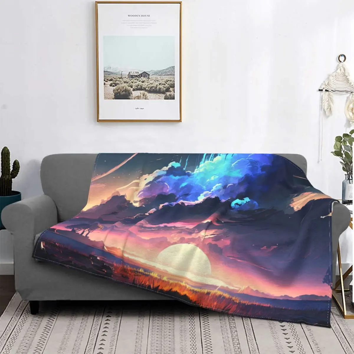 

Sunset Anti-Pilling Relaxation Outdoor Non-Fading Home Decor Blanket Cartoon Animation Ambiance Lightweight Thick Warm Blanket