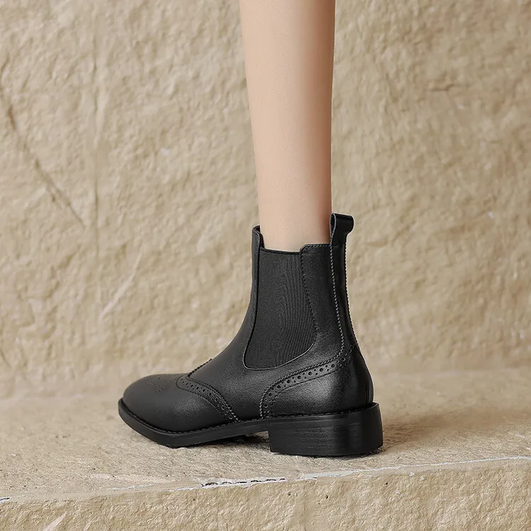 Черные женские короткие ботинки челси из коровьей кожи Модные осенние ботильоны