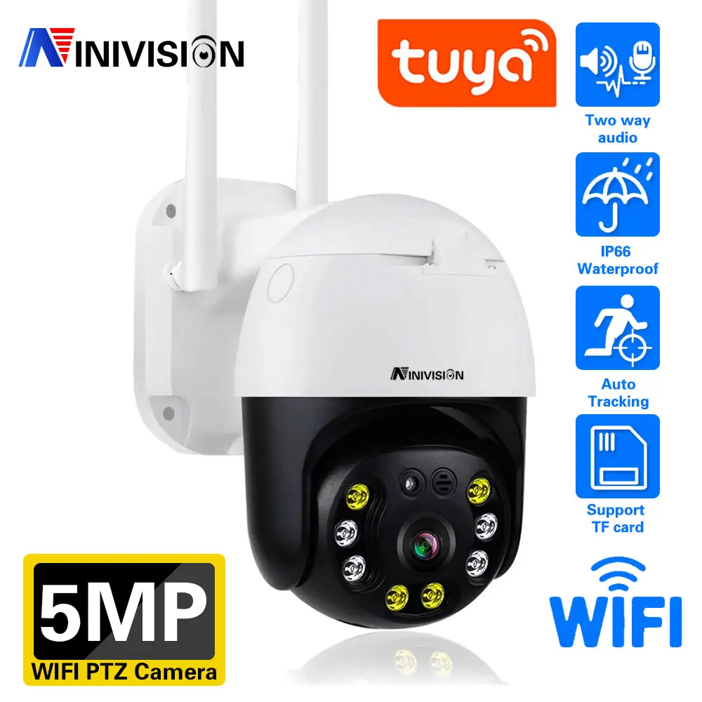 

5MP HD Wifi IP Camera Tuya Auto Tracking TUYA Smart Home Monitor Wireless Security Camera Street PTZ Day and Night Full Colorful