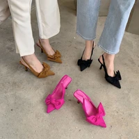 summer women slingback pumps shoes elegant butterfly knot shallow pointed toe mules ladies slip on office work thin heel