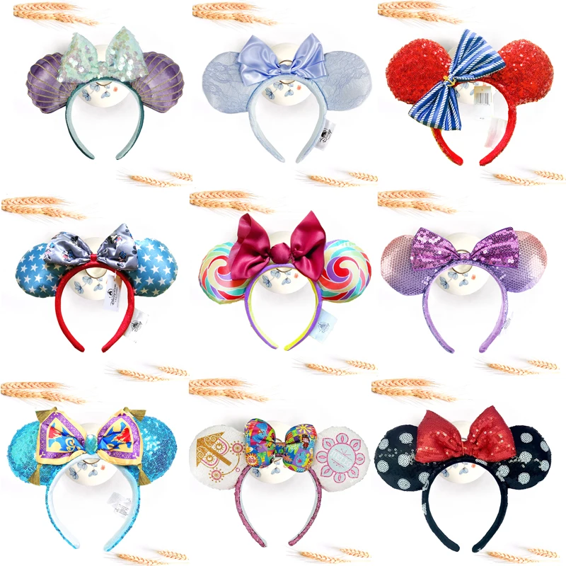 Disney Mickey Mouse Ear Headband Mermaid Little World Hair Bow Hairband Cosplay Party Headwear Girl Toy Birthday Gift