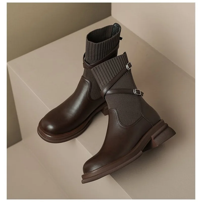 Women Retro Sock Boots Shoes 2022 Winter Platform Ladies Jenny Boots Female Classic Leather Booties Autumn Vintage Woman Shoes