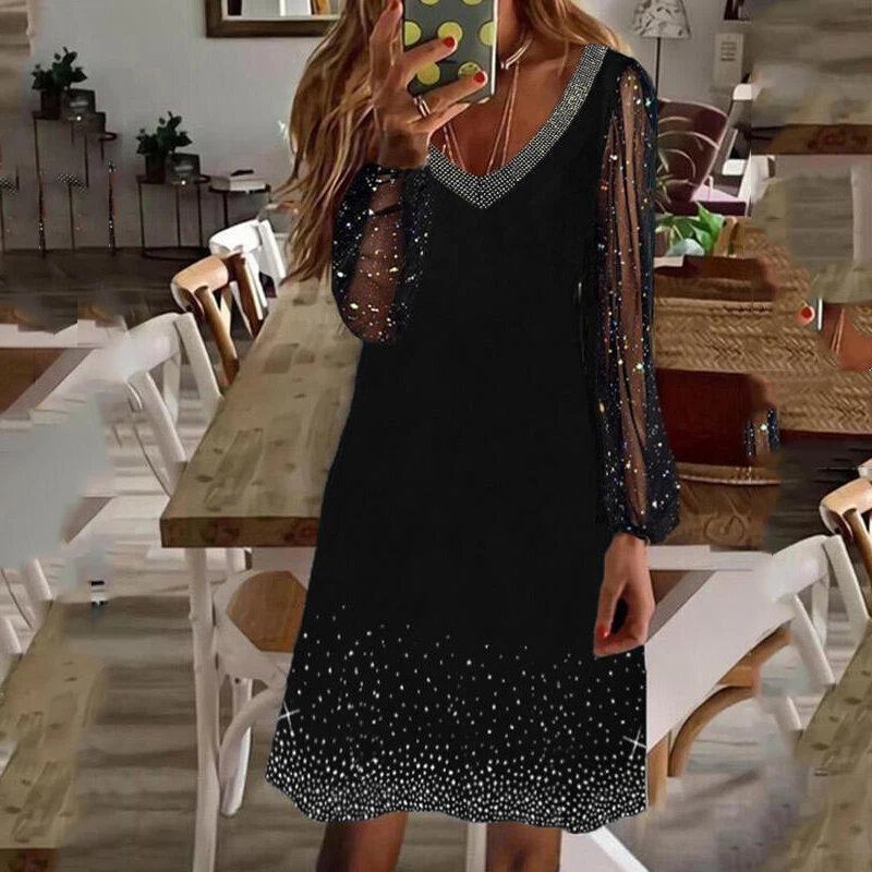 

Женское платье с длинным рукавом, яркое шелковое платье большого размера с V-образным вырезом