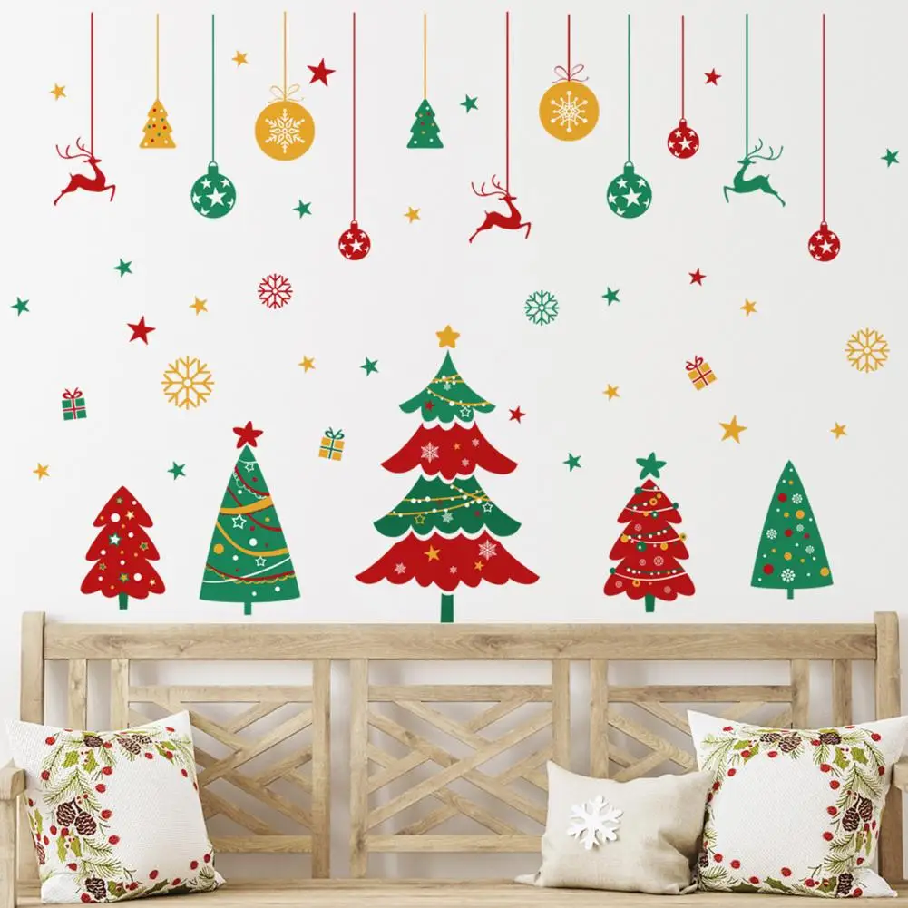 

Easy Paste 2Pcs Great Xmas Snowflake Tree Elk Decorative Decal Peel And Stick Christmas Wall Sticker Smooth for Bedroom