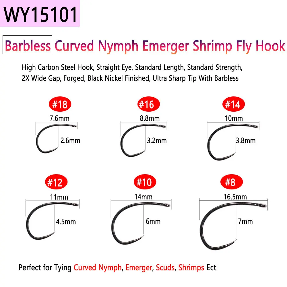 Bimoo 30pcs High Carbon Steel Barbless Fly Tying Hooks For Tying Jig Nymph Stonefly Caddis Nymph Wet Dry Fly Trout Fishing Lures 2