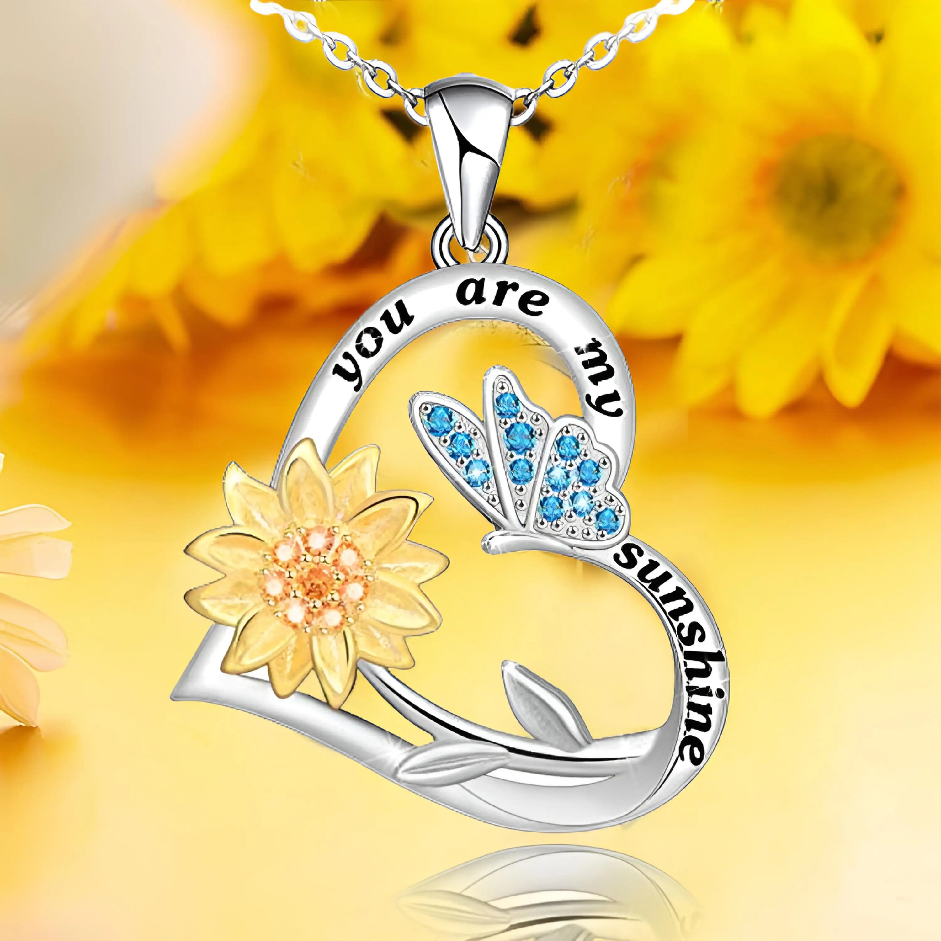 

Fashion Gorgeous Ladies Heart Pendant Necklace Exquisite Butterfly Sunflower Pendant New Ladies Jewelry Engagement Couple Annive