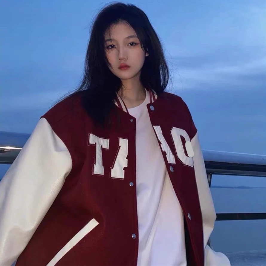 Женская бейсбольная куртка-бомбер осенняя Повседневная Свободная однобортная