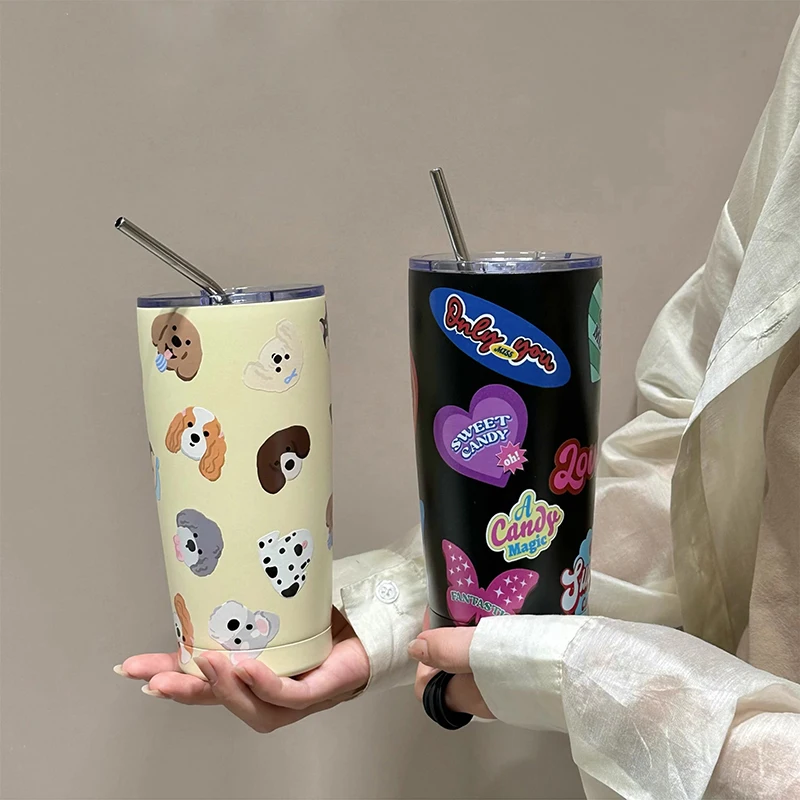 

Cute Stainless Steel Thermal Bottle Kawaii Coffee Travel Mug Vacuum Flasks Thermos Portable Large Korean School Water Cup 550ml