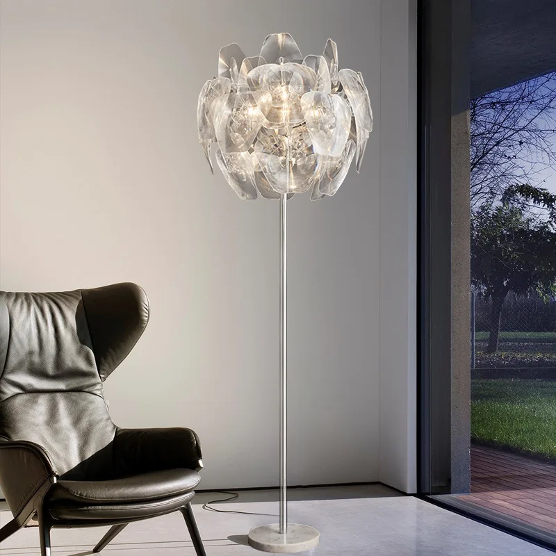 

Transparent Acrylic LED Floor Lamp Chrome Metal Living Room Bedroom Creative Floor Light E27 Bulb Marble Base Dropshipping