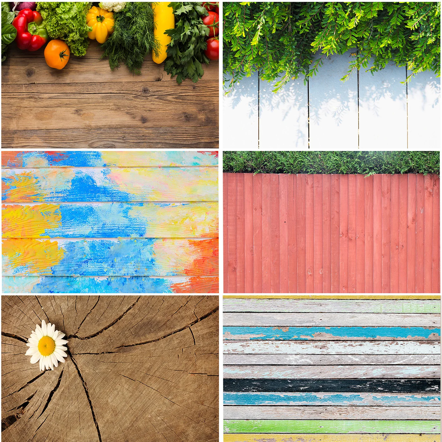 

Wooden Board Flowers Leaves Vegetables Photography Backgrounds Baby Portrait Wall Decoration Customized Studio Banner Backdrops