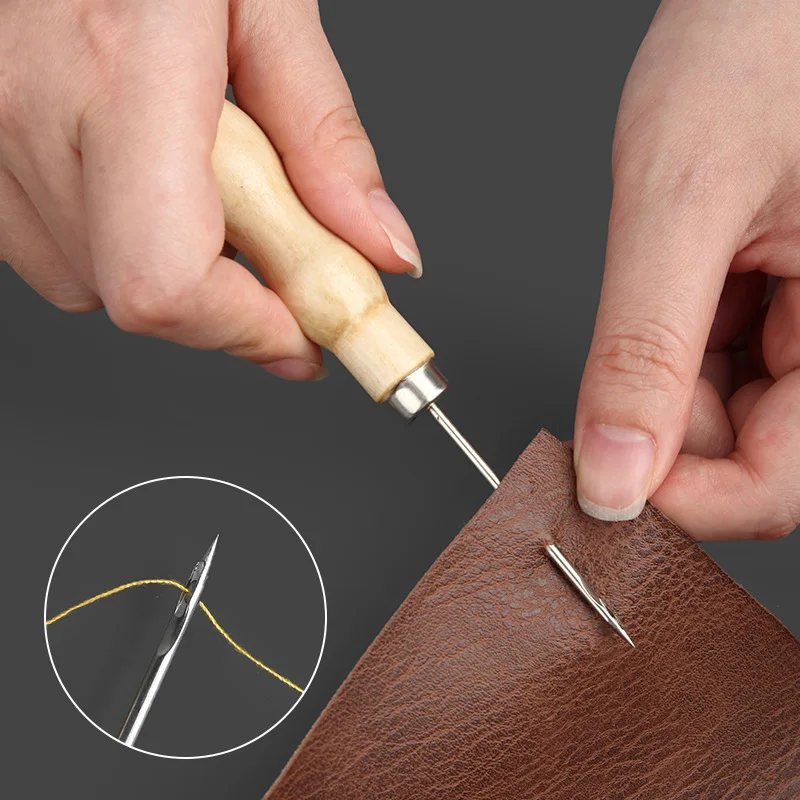 

Wooden Leather Sewing Awl Tools For Home Handmade Stitch Shoe Repair Gourd Round Shank Needles DIY Craft Perforation Accessories
