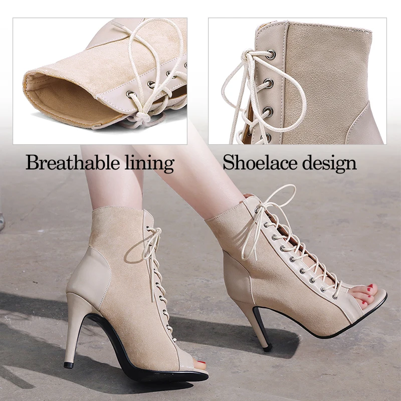 DKZSYIM Woman Sexy stilettos High Heels Latin dance heels Outdoor Boots shoes Breathable For Ballroom Women's Fashion Party