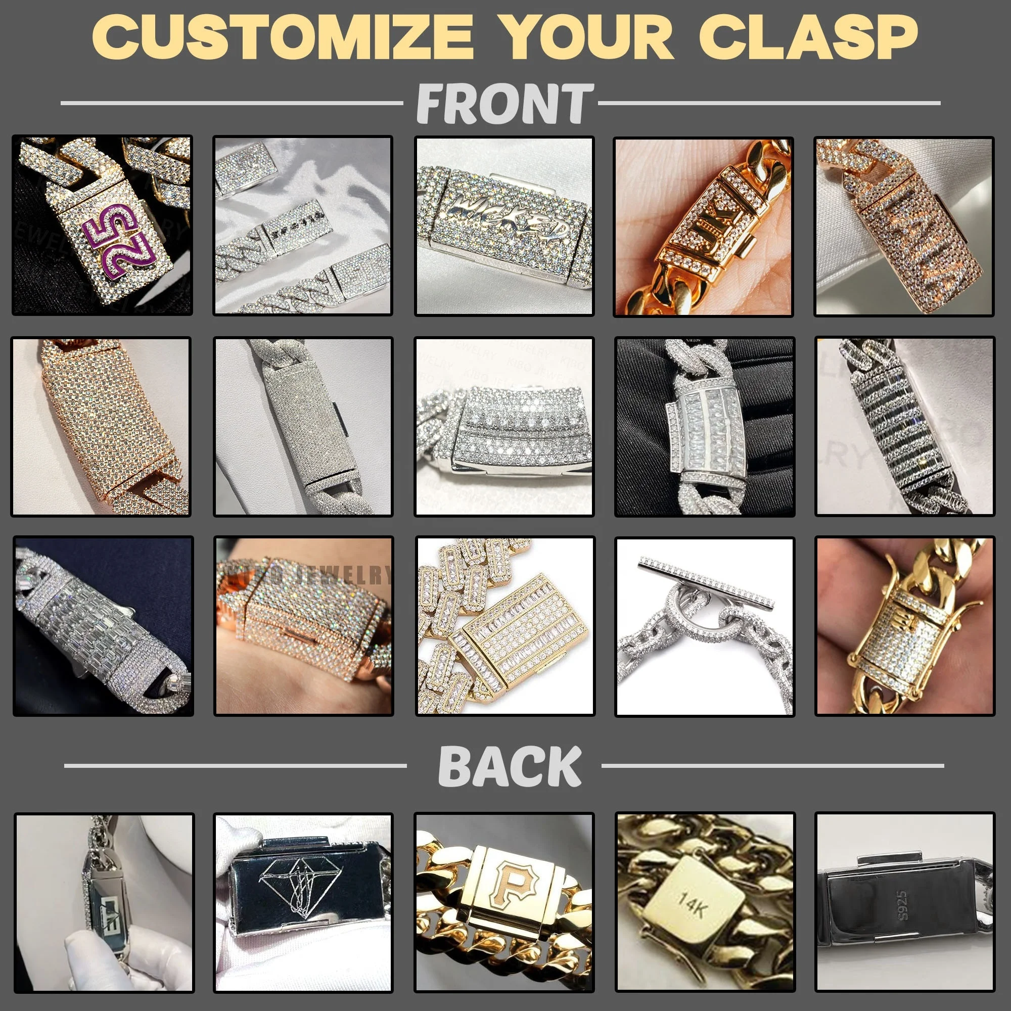 Hip Hop Rapper Mossanite Necklace Jewelry VVS 925 Sterling Silver 20mm Black Diamond Moissanite Cuban Link Chain