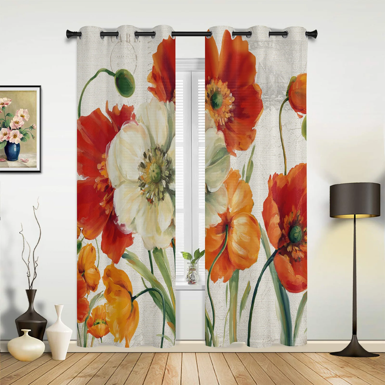 

Винтажные шторы с цветами и маком, оконные занавески для гостиной, кухни, Современный домашний декор, лечебные драпировки для спальни