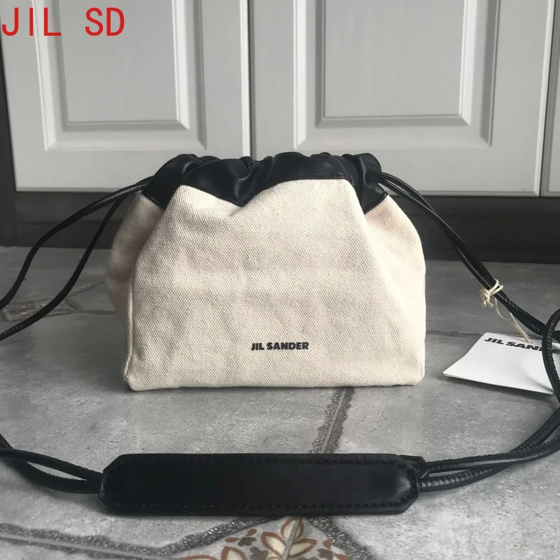 

New JIL SANDER Canvas Bag Bucket Bag Women Fashion Drawstring Leather Bag