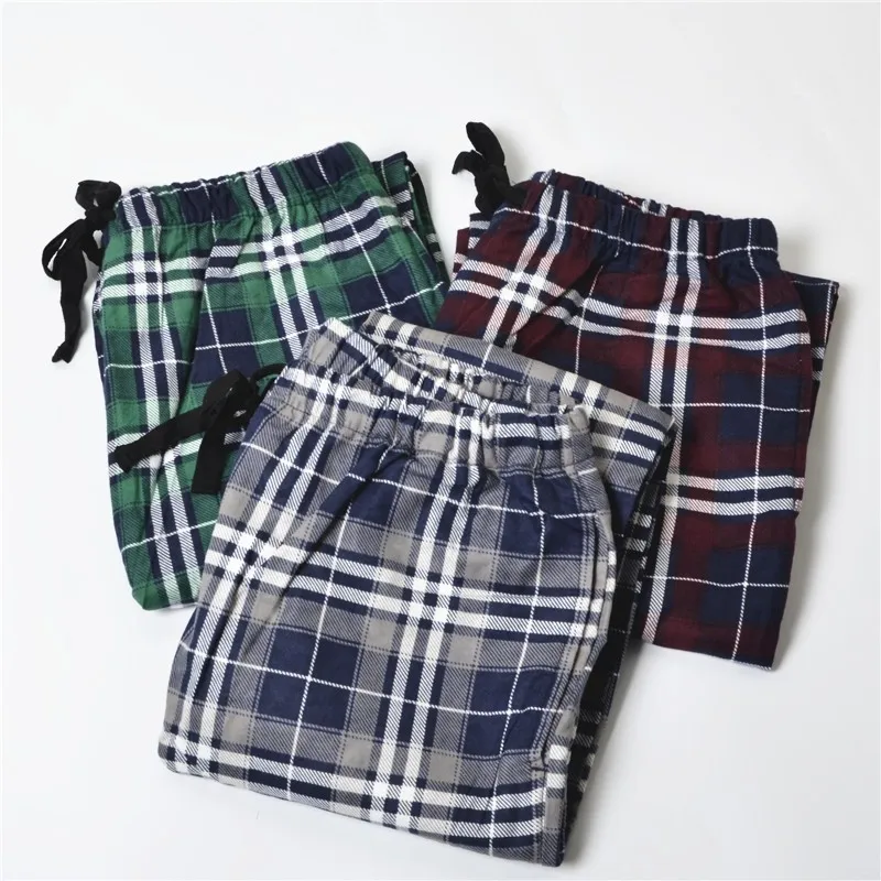 Spring Autumn  Men's 100% Cotton Flannelette Plaid  Printed Household Trousers  Casual And Loose Pants