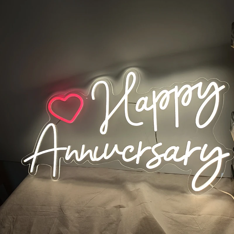 

Happy Anniversary Custom Neon Signs For Room Led Acrylic Hanging Wedding Home Party Shop Memorial Day Personalised Wall Decor