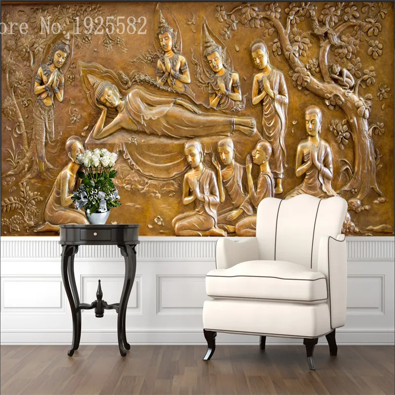 

Thai Buddhist Culture Mural 3D Golden Emobssed Buddha Statue Photo Wallpapers for Living Room Thailand Home Decor Wall Paper 3D