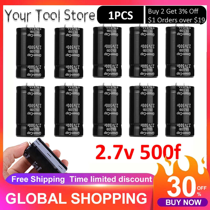 

1-10PCS 2.7v 500f Electrolytic Capacitor Farad Capacitor Electronic Metal Components For Automobiles Circuits