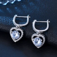 shine hollow heart shaped zircon drop earrings for women romantic designer jewelry korean accessories wedding earrings