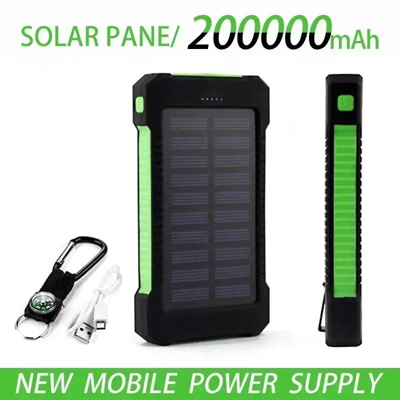 Bestselling 2024 200000mAh Smart phone portable waterproof external solar assisted battery LEDSOS flashlight fast charging