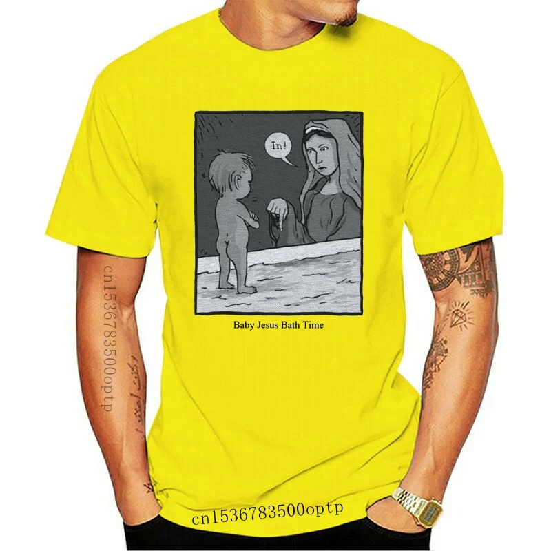 Man Clothing Baby Jesus Bath Time Walk On Water Tops Tee T Shirt Funny Meme Tee Comic Novelty Gift Printed Plus Size T-Shirt
