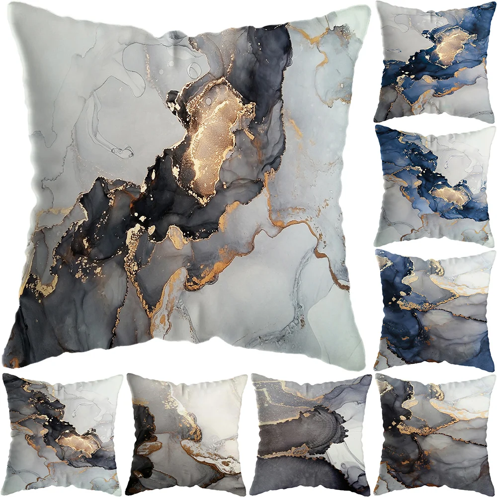 

Modern Abstract Gold Foil Lines Printing Bay Decor Pillow Abstract Marble Cushion Cover Home Hotel Sofa Bed Cushion Cover