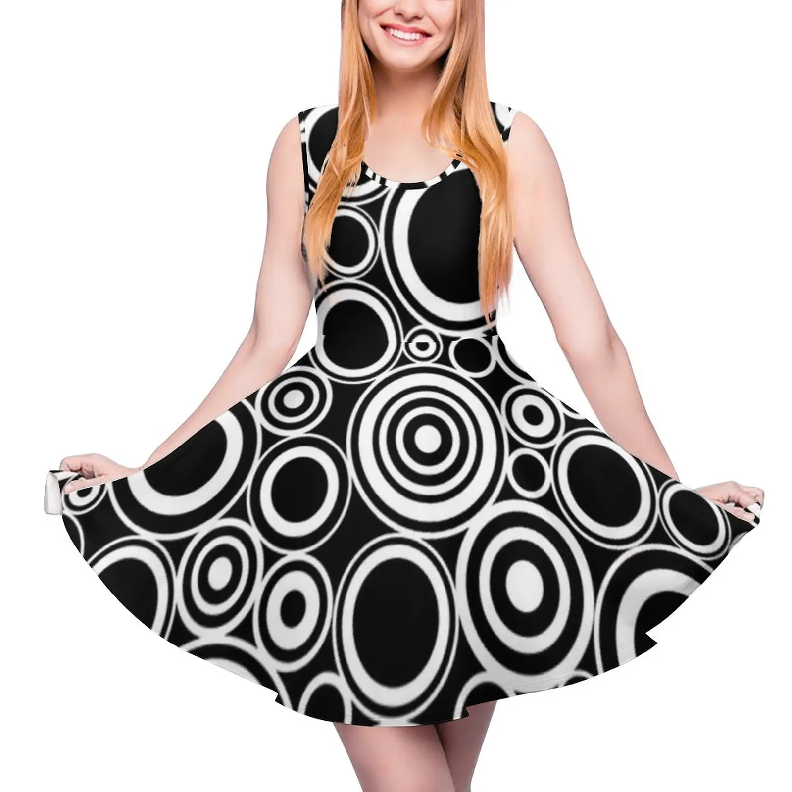 

Черно-белое кружевное платье, милые геометрические РЕТРО платья с высокой талией, уличное платье для скейтбординга, женская одежда с принто...