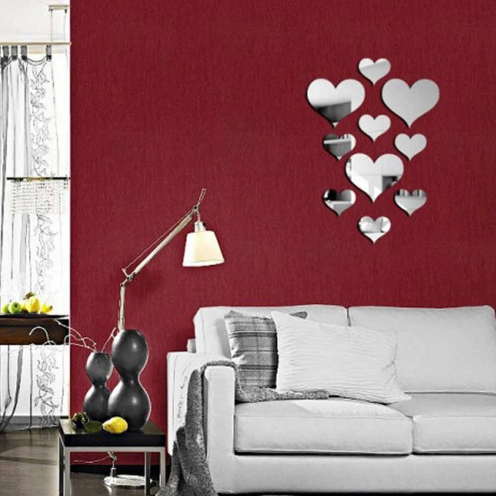 

10Pcs/Set Home Decoration Durable Love Heart Stickers Wall Sticker Mirror Mural 3D Decal Removable Paster Simple DIY Decorative